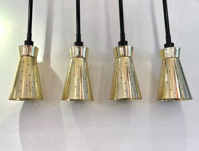 LUCI Set of 4 Italian Mid Century Black Perforated Brass Cone Pendant Lights
