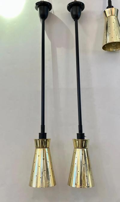 LUCI Set of 4 Italian Mid Century Black Perforated Brass Cone Pendant Lights