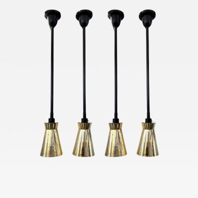 LUCI Set of 4 Italian Mid Century Black Perforated Brass Cone Pendant Lights