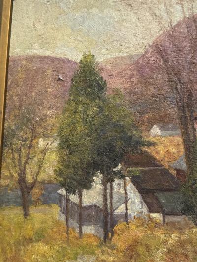 LUSH 19TH CENTURY IMPRESSIONIST PAINTING OF HOUSE LANDSCAPE IN ORIGINAL FRAME