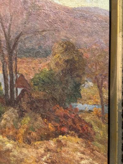 LUSH 19TH CENTURY IMPRESSIONIST PAINTING OF HOUSE LANDSCAPE IN ORIGINAL FRAME