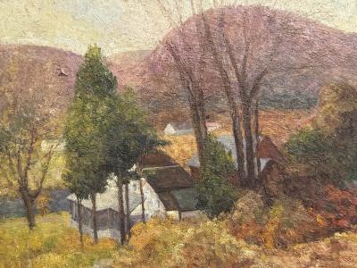LUSH 19TH CENTURY IMPRESSIONIST PAINTING OF HOUSE LANDSCAPE IN ORIGINAL FRAME