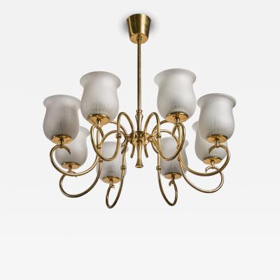 LYFA Chandelier with Brass and Glass Denmark 1950s