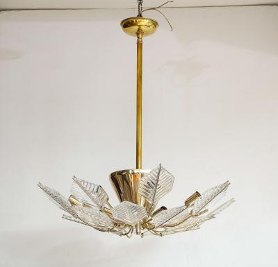 La Murrina Italian 15 Light Glass Chandelier Decorated with Leaf Motif La Murrina 1970s