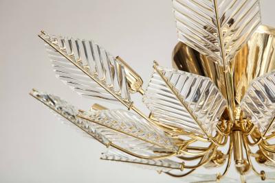 La Murrina Italian 15 Light Glass Chandelier Decorated with Leaf Motif La Murrina 1970s