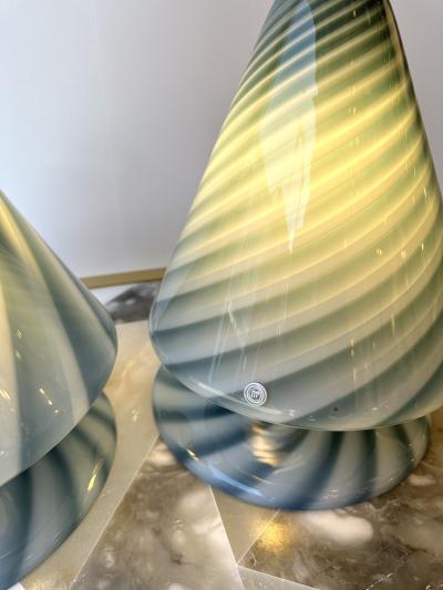 La Murrina Pair of Blue Spiral Murano Glass Lamps by La Murrina Italy 1970s
