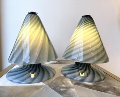 La Murrina Pair of Blue Spiral Murano Glass Lamps by La Murrina Italy 1970s