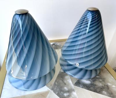 La Murrina Pair of Blue Spiral Murano Glass Lamps by La Murrina Italy 1970s