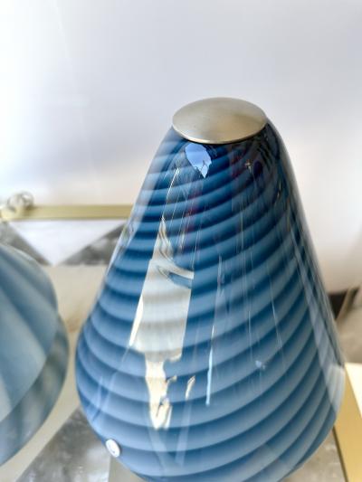 La Murrina Pair of Blue Spiral Murano Glass Lamps by La Murrina Italy 1970s