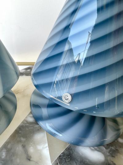 La Murrina Pair of Blue Spiral Murano Glass Lamps by La Murrina Italy 1970s