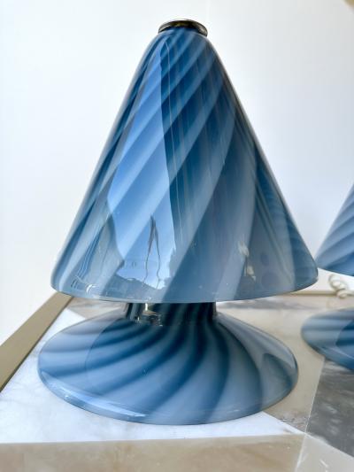 La Murrina Pair of Blue Spiral Murano Glass Lamps by La Murrina Italy 1970s