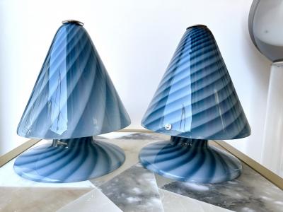 La Murrina Pair of Blue Spiral Murano Glass Lamps by La Murrina Italy 1970s