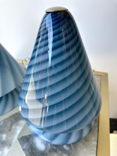 La Murrina Pair of Blue Spiral Murano Glass Lamps by La Murrina Italy 1970s