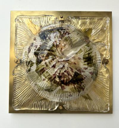 La Murrina Pair of Brass Sconces Cola Crater Murano Glass Italy 1970s