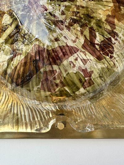 La Murrina Pair of Brass Sconces Cola Crater Murano Glass Italy 1970s