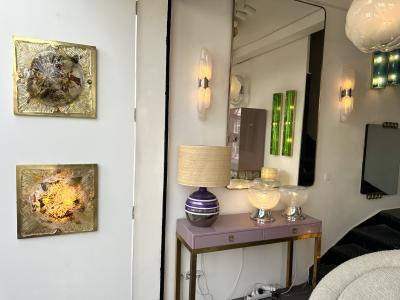 La Murrina Pair of Brass Sconces Cola Crater Murano Glass Italy 1970s