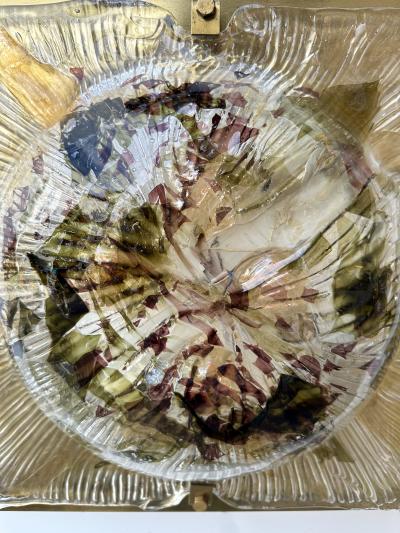 La Murrina Pair of Brass Sconces Cola Crater Murano Glass Italy 1970s