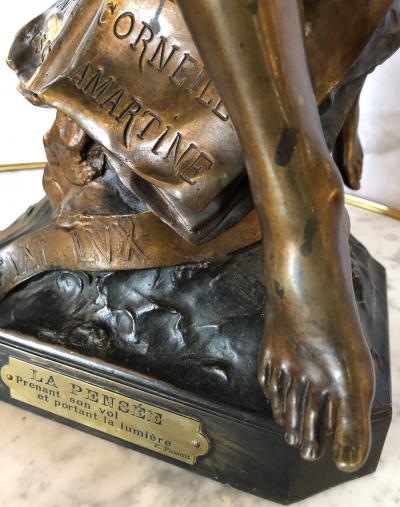 La Pensee by Emile Louis Picault Bears Foundry Mark 19th Century Bronze Statue