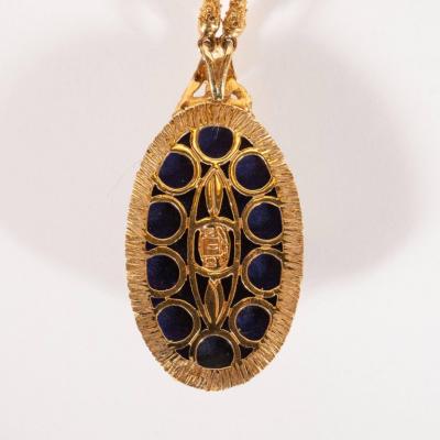 La Triomphe La Triomphe Tear Drop Lapis Round Brilliant Diamond 18k Yellow Gold Pendant