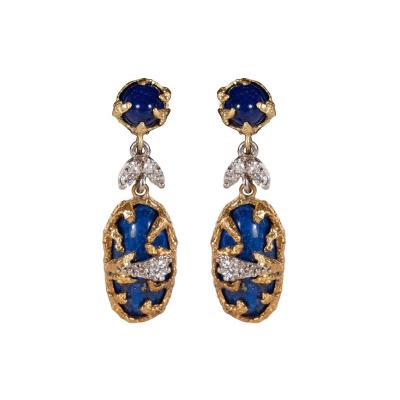 La Triomphe Lapis Brilliant Cut Diamonds 18kt Gold Platinum Earrings by La Triomphe