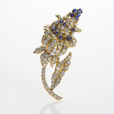 Lacloche Fr res LaCloche Paris Mid 20th Century Diamond Sapphire and Gold Flower Brooch