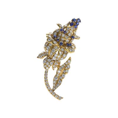 Lacloche Fr res LaCloche Paris Mid 20th Century Diamond Sapphire and Gold Flower Brooch