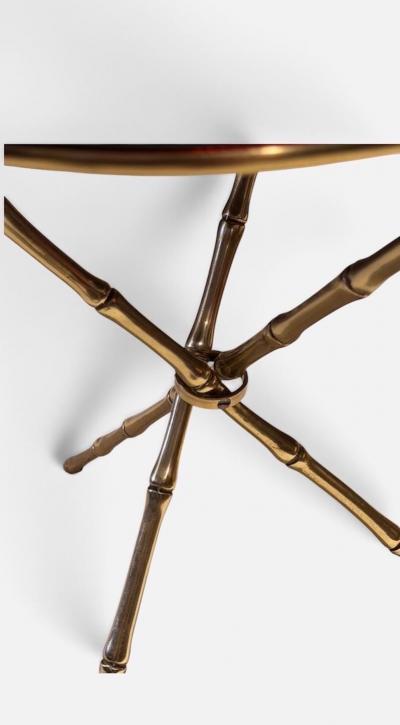 Lacquered Brass Black Glass Tripod Table