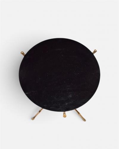 Lacquered Brass Black Glass Tripod Table