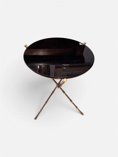 Lacquered Brass Black Glass Tripod Table