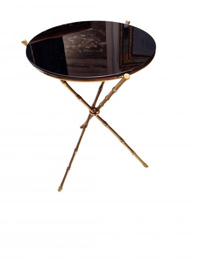 Lacquered Brass Black Glass Tripod Table