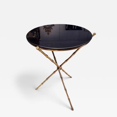 Lacquered Brass Black Glass Tripod Table