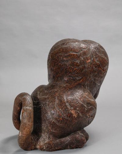 Lacquered Keyaki Wood Figure of a Seated Tiger