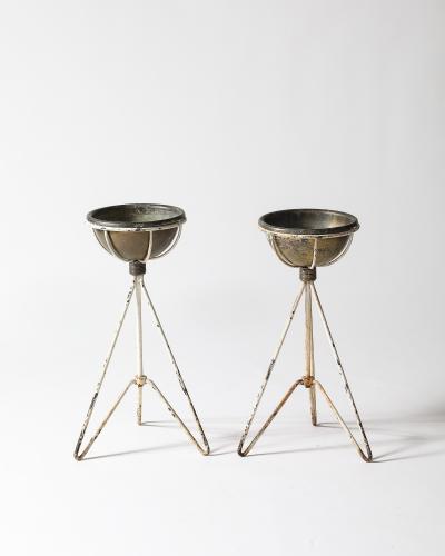 Lacquered Metal and Copper Plant Stand with Copper Pot