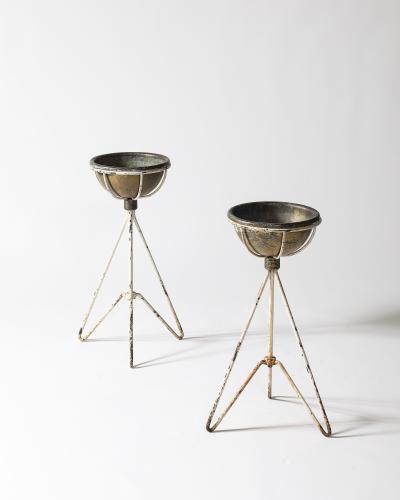 Lacquered Metal and Copper Plant Stand with Copper Pot
