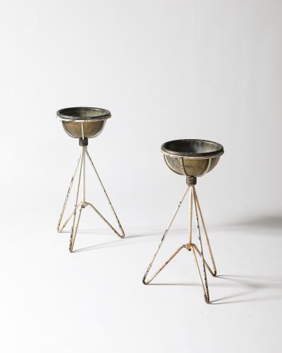Lacquered Metal and Copper Plant Stand with Copper Pot
