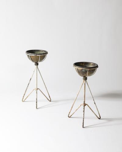 Lacquered Metal and Copper Plant Stand with Copper Pot