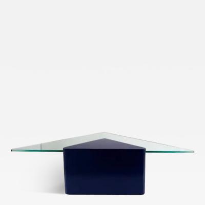 Lacquered Modern Triangle Coffee Tables with Glass Pair in Deep Midnight Blue