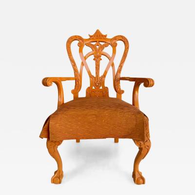 Lacquered Stylized Ball Claw Armchair Carved Chinoiserie Details