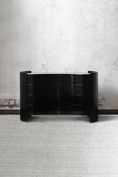Lacquered black wood and chrome metal chest of drawers Aiace model 1970s