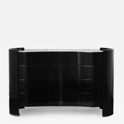 Lacquered black wood and chrome metal chest of drawers Aiace model 1970s 