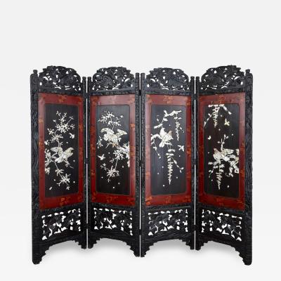 Lacquered wood and mother of pearl antique Chinese screen
