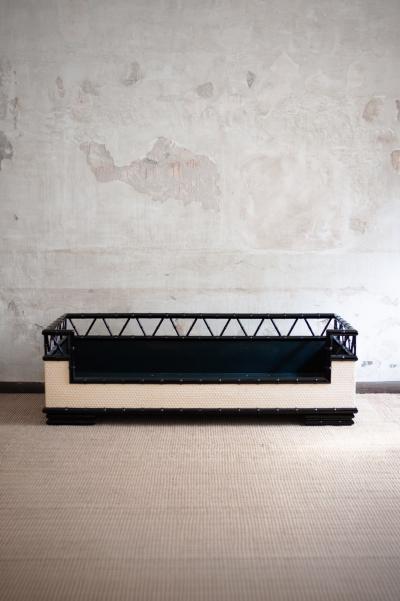 Lacquered wooden bamboo effect daybed 1970s