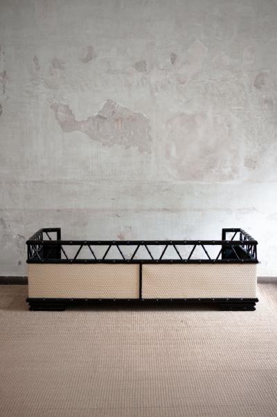 Lacquered wooden bamboo effect daybed 1970s