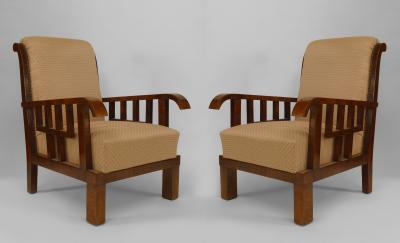Lajos Kozma Pair of Art Deco Hungarian Walnut Armchairs