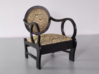 Lajos Kozma Pair of Lajos Kozma Attributed Armchairs in Oak and Dedar Jacquard Late 1940s
