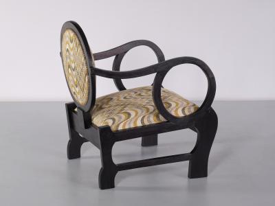 Lajos Kozma Pair of Lajos Kozma Attributed Armchairs in Oak and Dedar Jacquard Late 1940s