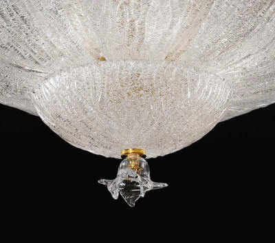 Lalique 2 Murano or Venetian Dew Glass Floral Form Flush Mount Chandeliers Lalique