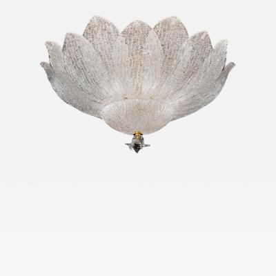 Lalique 2 Murano or Venetian Dew Glass Floral Form Flush Mount Chandeliers Lalique
