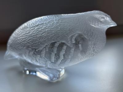 Lalique Highly Decorative Glass Quail Sculpture or Paperweight by Lalique France 1960s