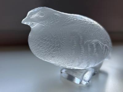 Lalique Highly Decorative Glass Quail Sculpture or Paperweight by Lalique France 1960s